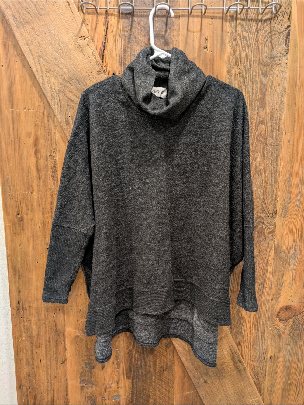 Cropped Cowl Neck Sweater - Charcoal